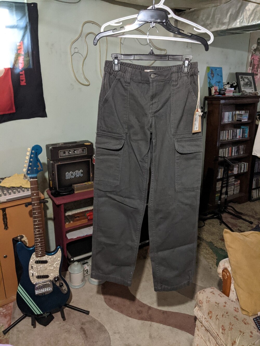 Harlow Low Rise Cargo Pants in Charcoal Gray